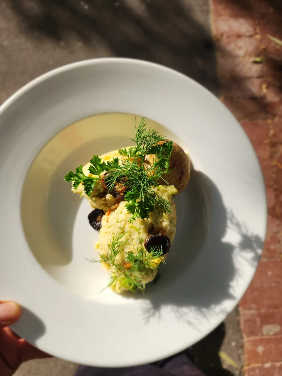 Two carefully garnished portions on a white plate